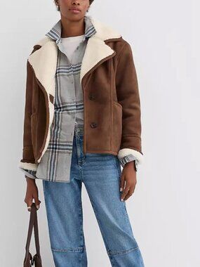 nwt ANN TAYLOR LOFT faux suede sherpa heavyweight coat m